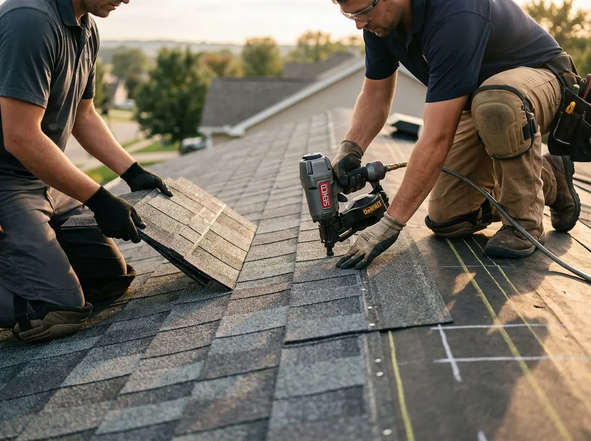 Professional roofer working on a residential roof in Washougal